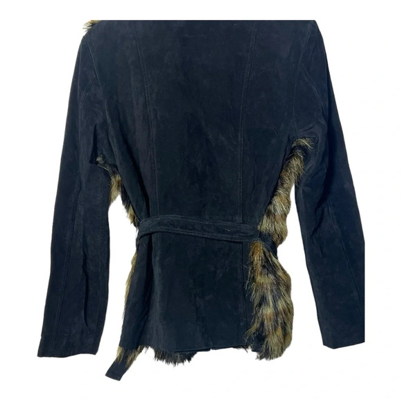 C2. WILSON LEATHER MAXIMA SUEDE WITH FAUX FUR JACKET WITH BELT SIZE MEDIUM BLACK - Picture 7 of 7